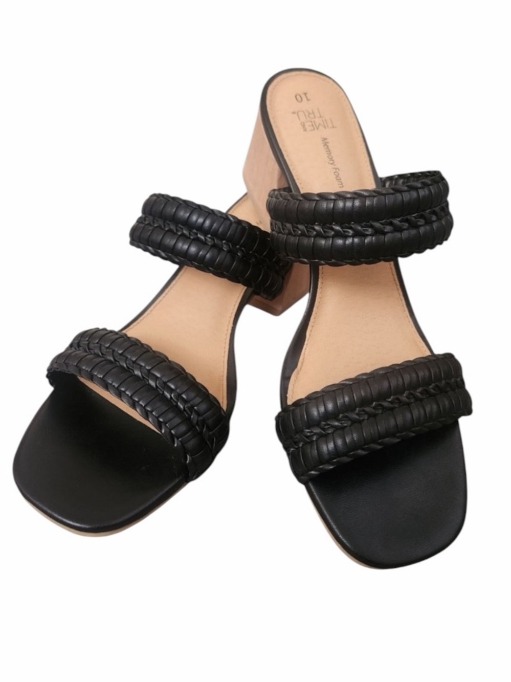 Time and Tru Black Woven Block Heel Sandals Memory Foam Comfort Women’s 10